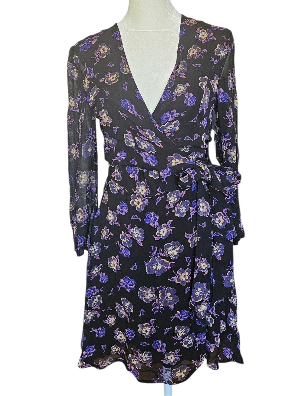 Ganni Georgette Violets Floral Print Mini Wrap Dress Scandi Classic